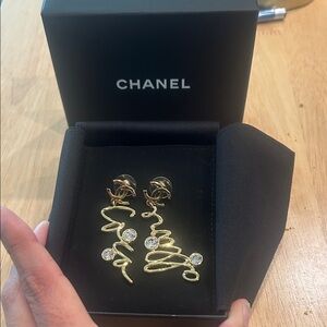 CHANEL Gold Earrings with Clear Accents